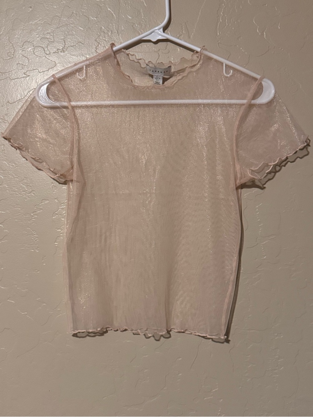 Topshop Blush Sheer Ruffle-Edge Short Sleeve Top